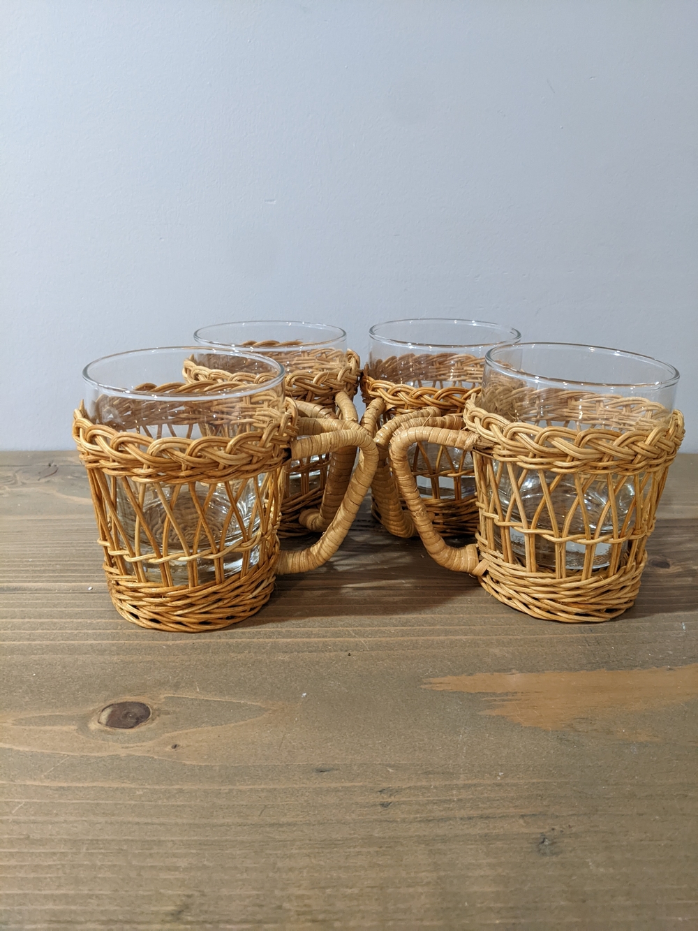 Wicker-Trim Glass Tumbler Set - Natural Rattan (Set of 4)